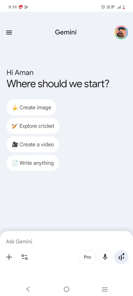 screen shot of google gemini